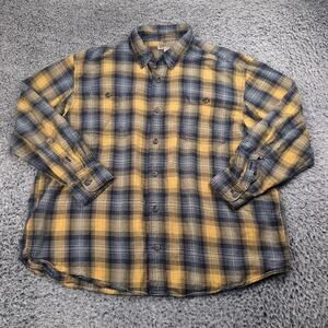 Duluth Trading Shirt Men 2XL XXL Blue Yellow Plaid Chore Long Sleeve Outdoor
